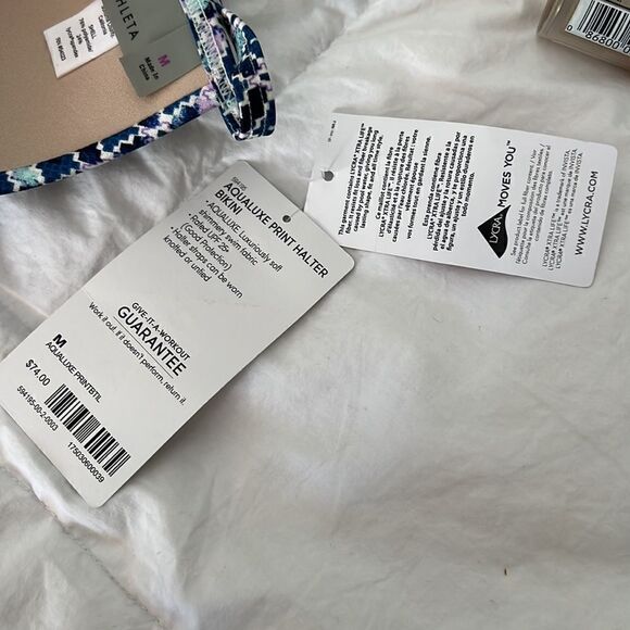 Athlete AQUALUXE Print Halter Bikini Top in Blue Tile - Picture 6 of 7